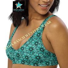 Load image into Gallery viewer, Yeehaw Turquoise Floral Leather Print Bikini Top Size Small Ready to ship