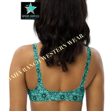 Load image into Gallery viewer, Yeehaw Turquoise Floral Leather Print Bikini Top Size Small Ready to ship
