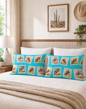 Load image into Gallery viewer, Baha Ranch Cowboy Stamp Turquoise Pillowcase Made in America