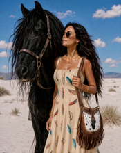 Load image into Gallery viewer, Baha Ranch Country Girl Feather Print High Waist Sun Dress