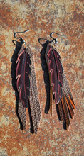 Load image into Gallery viewer, 3D Printed Feather Leather Fringe Earrings Made in America
