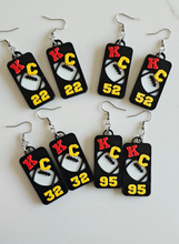 Load image into Gallery viewer, 3D Print KC Chiefs Player Number Football Earrings choice of number