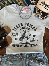 Load image into Gallery viewer, Texas Prison Rodeo Cowboy Raw Cut V-neck Graphic Tee