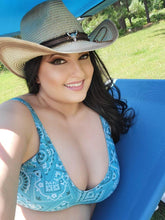 Load image into Gallery viewer, Yeehaw Turquoise Bandana Bikini Top