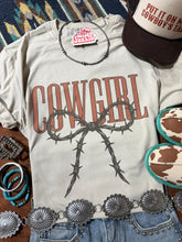 Load image into Gallery viewer, Cowgirl Barbed Wire Bow Graphic Tee