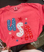 Load image into Gallery viewer, USA stars Graphic Tee | Fourth of July Shirt | Red White & Blue Summer Tee | Cute Americana Graphic Tee | Comfort Colors USA Shirt