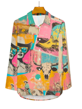 Load image into Gallery viewer, Pop Western Retro Cowgirl Collage Button Up Blouse