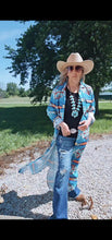 Load image into Gallery viewer, Teal Aztec Long Shirt Dress Duster