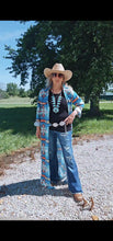Load image into Gallery viewer, Teal Aztec Long Shirt Dress Duster