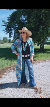 Load image into Gallery viewer, Teal Aztec Long Shirt Dress Duster