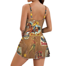Load image into Gallery viewer, Vintage Cowgirl Collage Skirted Swim Suit