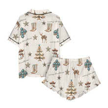 Load image into Gallery viewer, Christmas Spirit Cowgirl Western Cowboy Satin Short Pajama Sets