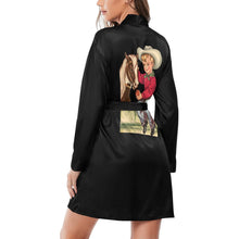 Load image into Gallery viewer, Vintage Cowboy and Horse Women's Long Sleeve Belted Satin Feel Dressing Lounge Robe