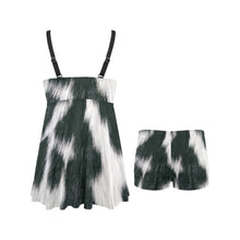 Load image into Gallery viewer, Black White Cow Hide Print Swim Dress & Shorts Set