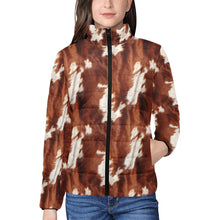 Load image into Gallery viewer, Brown Cow Print Women's Puffy Bomber Jacket