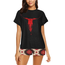 Load image into Gallery viewer, Red Aztec Bull Women's Western Top and Short Pajama Set