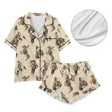 Load image into Gallery viewer, Vintage Cowgirl Satin Ruffle Western Pajama Set