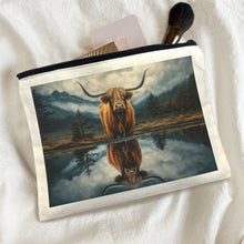 Load image into Gallery viewer, Baha Ranch Reflection Highland Cow Cosmetic Bag Made in America