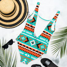 Load image into Gallery viewer, Yeehaw Turquoise Orange Aztec One-Piece Swimsuit