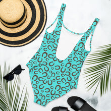 Load image into Gallery viewer, Yeehaw Turquoise Horseshoe One-Piece Swimsuit