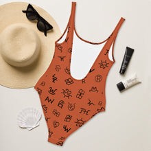 Load image into Gallery viewer, Yeehaw Brown Cattle Brands One-Piece Swimsuit
