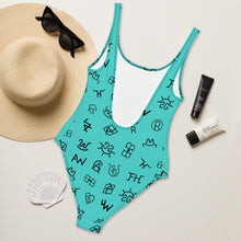 Load image into Gallery viewer, Yeehaw Turquoise Cattle Brands One-Piece Swimsuit