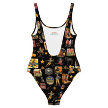Load image into Gallery viewer, Yeeehaw Vintage Cowboy Collage Western One-Piece Swimsuit