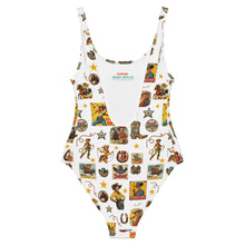 Load image into Gallery viewer, Yeehaw Vintage Cowgirl Collage White One-Piece Swimsuit