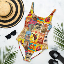 Load image into Gallery viewer, Yeehaw Vintage Rodeo Poster One-Piece Swimsuit