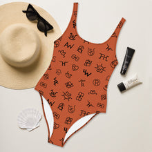 Load image into Gallery viewer, Yeehaw Brown Cattle Brands One-Piece Swimsuit