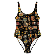 Load image into Gallery viewer, Yeeehaw Vintage Cowboy Collage Western One-Piece Swimsuit