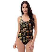 Load image into Gallery viewer, Yeeehaw Vintage Cowboy Collage Western One-Piece Swimsuit
