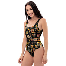 Load image into Gallery viewer, Yeeehaw Vintage Cowboy Collage Western One-Piece Swimsuit