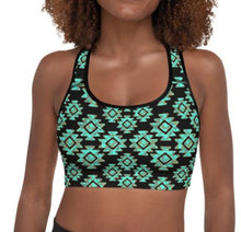 Load image into Gallery viewer, Turquoise Aztec Sports Bra