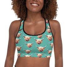 Load image into Gallery viewer, Highland Cow Sports Bra
