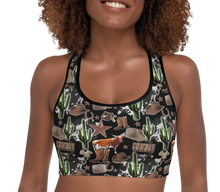 Load image into Gallery viewer, Cowboy Collage Sports Bra