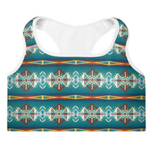 Load image into Gallery viewer, Teal Aztec Blanket Print Padded Sports Bra