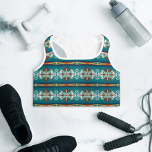 Load image into Gallery viewer, Teal Aztec Blanket Print Padded Sports Bra