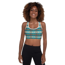 Load image into Gallery viewer, Teal Aztec Blanket Print Padded Sports Bra