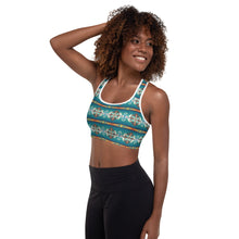Load image into Gallery viewer, Teal Aztec Blanket Print Padded Sports Bra