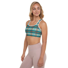 Load image into Gallery viewer, Teal Aztec Blanket Print Padded Sports Bra