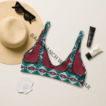 Load image into Gallery viewer, Ready to Ship Yeehaw Teal Burgandy Aztec Bikini Top Size LARGE