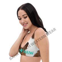 Load image into Gallery viewer, Yeehaw Brown Cow Print Bikini Top