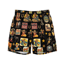 Load image into Gallery viewer, Yeehaw Vintage Cowboy Collage Swim Trunks