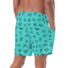 Load image into Gallery viewer, Yeehaw Turquoise Cattle Brands Men's Swim Trunks