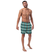Load image into Gallery viewer, Yeehaw Teal Aztec Blanket Print Mens Swim Shorts