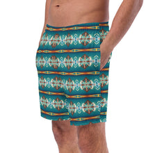 Load image into Gallery viewer, Yeehaw Teal Aztec Blanket Print Mens Swim Shorts