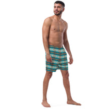Load image into Gallery viewer, Yeehaw Teal Aztec Blanket Print Mens Swim Shorts