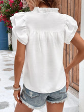 Load image into Gallery viewer, Ruffled Notched Cap Sleeve Blouse