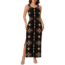 Load image into Gallery viewer, Black and Tan Aztec Bodycon Side Slit Western Maxi Dress